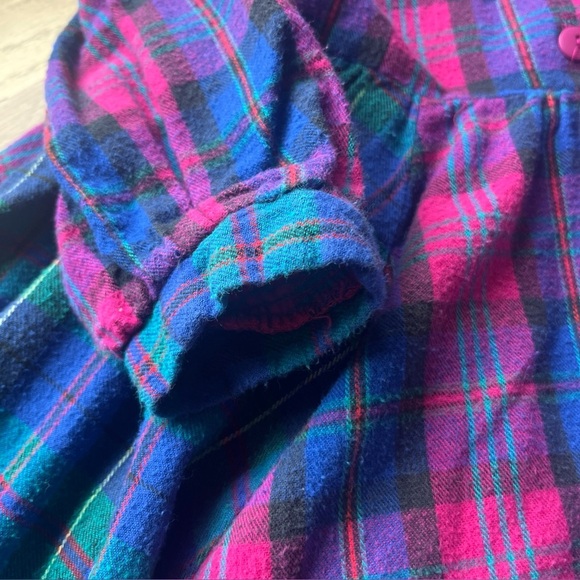 VTG Flutterby GirlsSize 6 Plaid Flannel Puffy Sleeve Dress Handkerchief Asym Hem - Picture 9 of 11